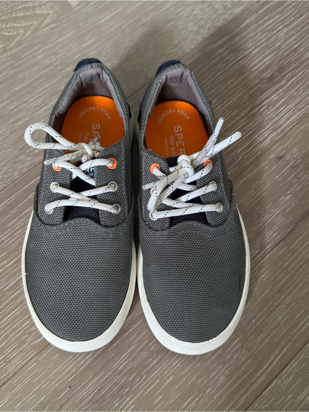 Sperry Kids Gray Canvas Sneakers with White Laces